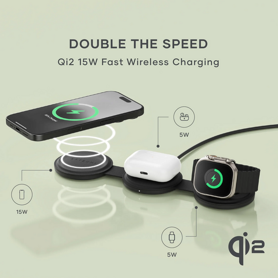 Satechi On-the-Go Qi2 MagSafe 3 in 1 oplader zwart