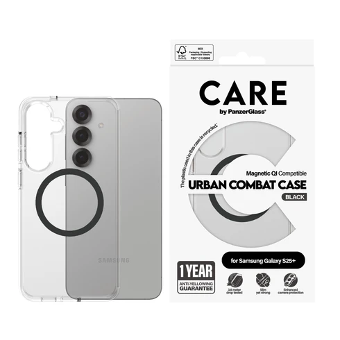 PanzerGlass CARE Urban Combat MagSafe Galaxy S25+ Plus hoesje doorzichtig zwart