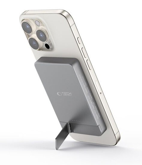 TechProtection MagSafe draadloze powerbank met stand 5000 mAh grijs