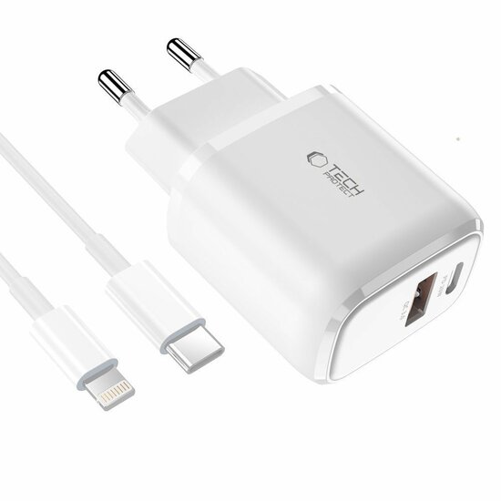 TechProtection 2 poort 20 watt USB oplader met USB-C naar Lighting kabel