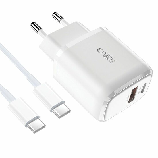 TechProtection 2 poort 20 watt USB oplader met USB-C kabel
