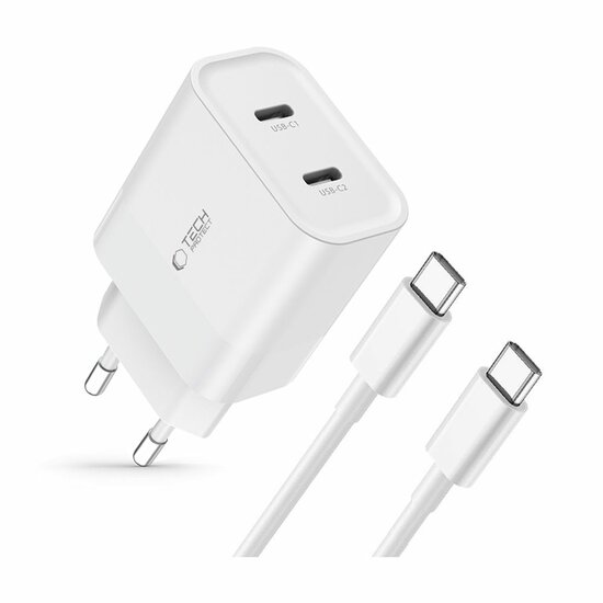 TechProtection 2 poort 20 watt USB-C oplader met USB-C kabel