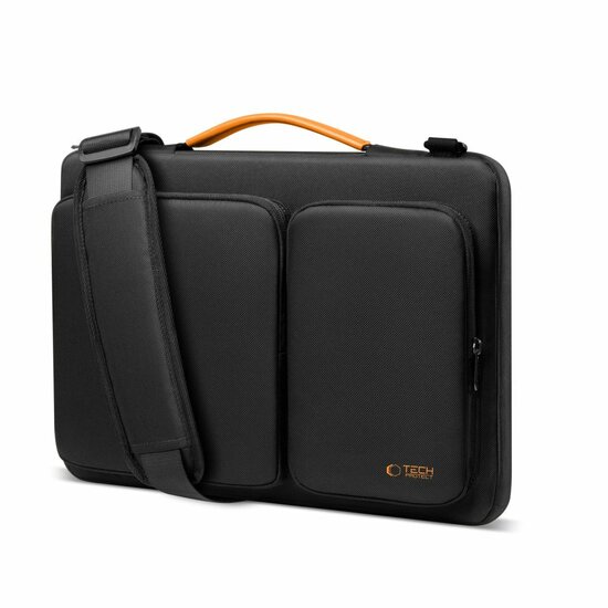 TechProtection Defender MacBook 15 / 16 inch sleeve laptop tas zwart / oranje