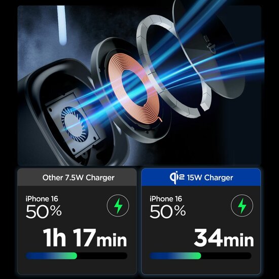 Spigen Qi2 Rotary MagSafe draadloze 3 in 1 oplader zwart