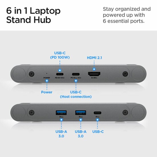 Spigen LD204H aluminium laptop stand met USB-C hub