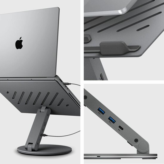 Spigen LD204H aluminium laptop stand met USB-C hub