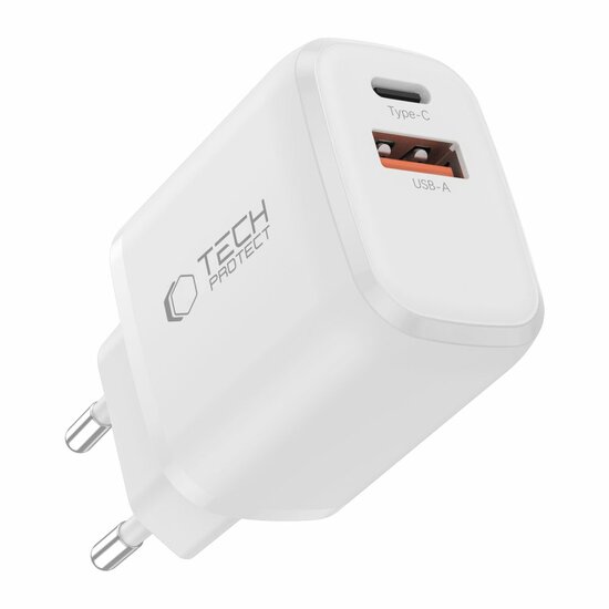 TechProtection USB-C 2 poort oplader 20 watt met USB-C naar Lightning kabel