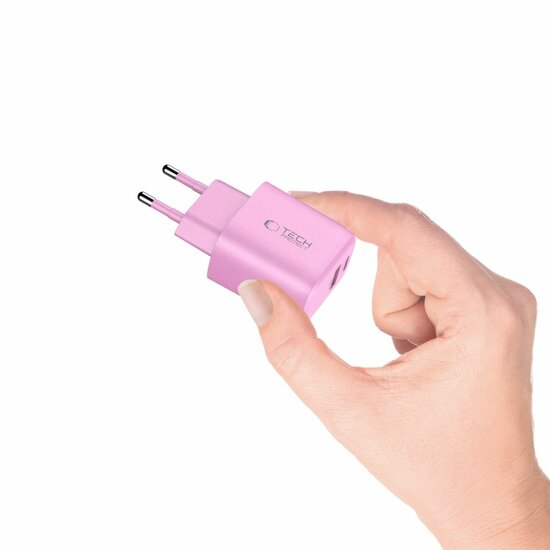 TechProtection USB-C 2 poort oplader 20 watt roze