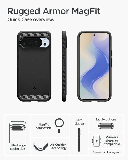 Spigen Rugged Armor MagSafe Google Pixel 10 Pro XL hoesje zwart