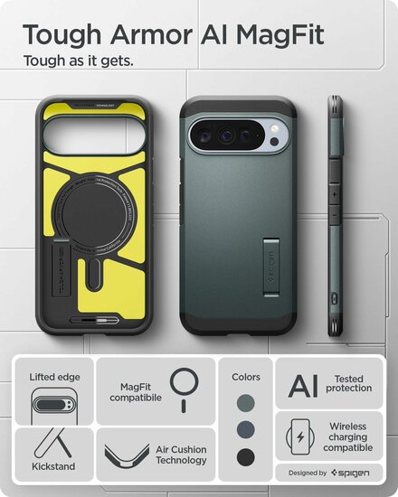 Spigen Tough Armor MagSafe Google Pixel 10 Pro XL hoesje groen