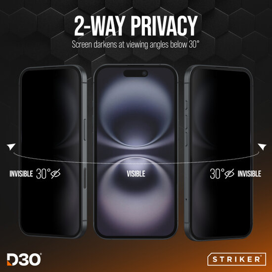 Striker D30 Xtreme Impact Privacy iPhone 17 Pro Max glazen screenprotector