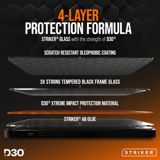 Striker D30 Xtreme Impact iPhone Air glazen screenprotector