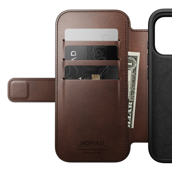 Nomad Modern Leather Folio Horween iPhone 17 Pro hoesje bruin