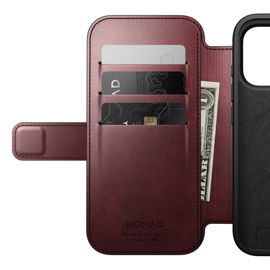 Nomad Modern Horween Leather Folio iPhone 17 Pro Max hoesje burgundy