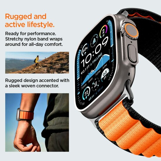 Spigen WBF1 Band Apple Watch 49 / &nbsp;46 / 45 / 44 &nbsp;mm bandje zwart / oranje