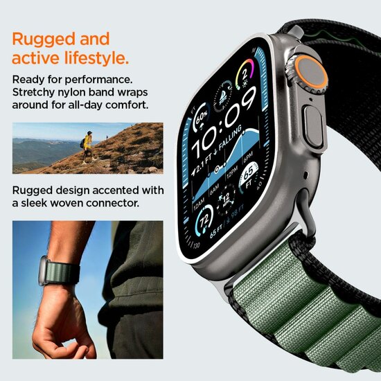 Spigen WBF1 Band Apple Watch 49 / &nbsp;46 / 45 / 44 &nbsp;mm bandje zwart / groen