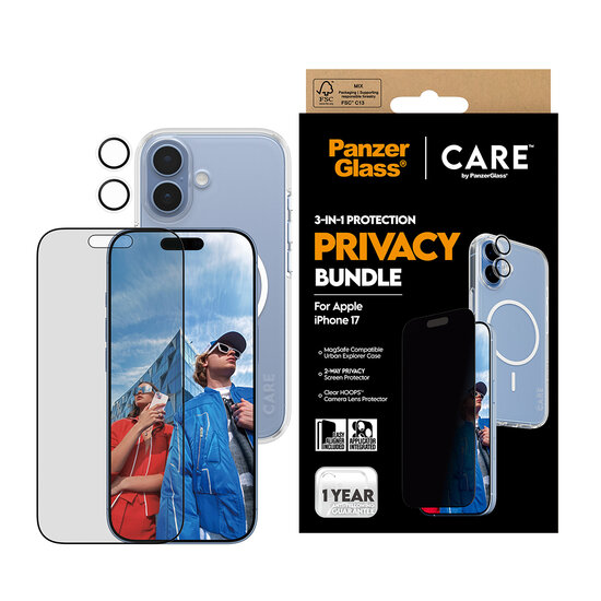 PanzerGlass Privacy 3 in 1 bundel iPhone 17 hoesje screen en camera protector