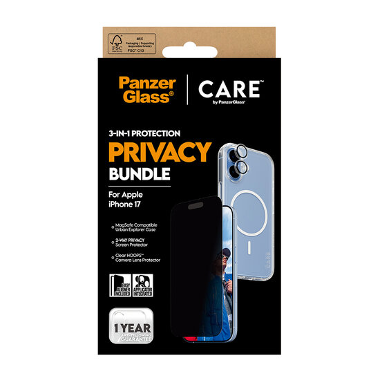 PanzerGlass Privacy 3 in 1 bundel iPhone 17 hoesje screen en camera protector