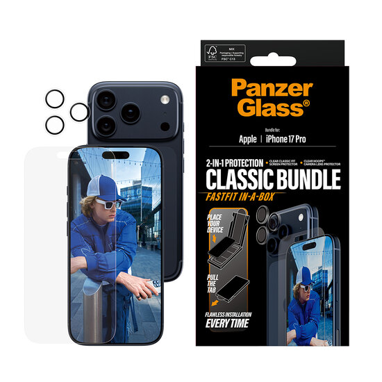 PanzerGlass Classic 2 in 1 bundel iPhone 17 Pro screen en camera protector