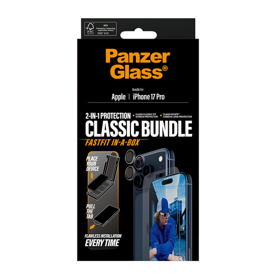 PanzerGlass Classic 2 in 1 bundel iPhone 17 Pro screen en camera protector