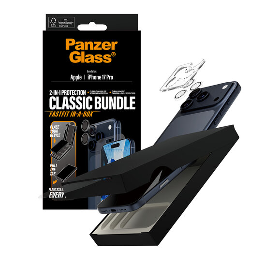PanzerGlass Classic 2 in 1 bundel iPhone 17 Pro screen en camera protector