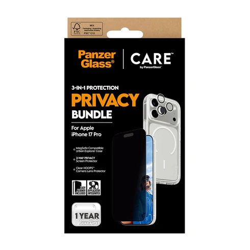 PanzerGlass Privacy 3 in 1 bundel iPhone 17 Pro hoesje screen en camera protector