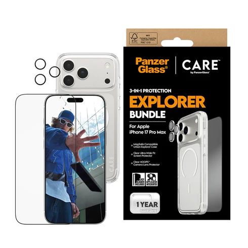 PanzerGlass Explorer 3 in 1 bundel iPhone 17 Pro Max hoesje screen en camera protector