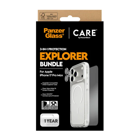 PanzerGlass Explorer 3 in 1 bundel iPhone 17 Pro Max hoesje screen en camera protector