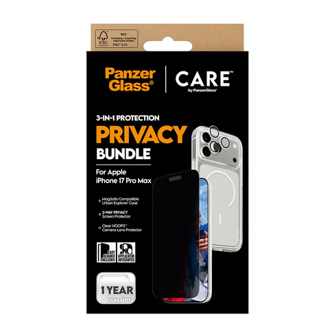 PanzerGlass Privacy 3 in 1 bundel iPhone 17 Pro Max hoesje screen en camera protector