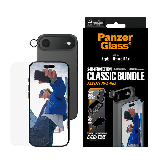 PanzerGlass Classic 2 in 1 bundel iPhone 17 Air screen en camera protector