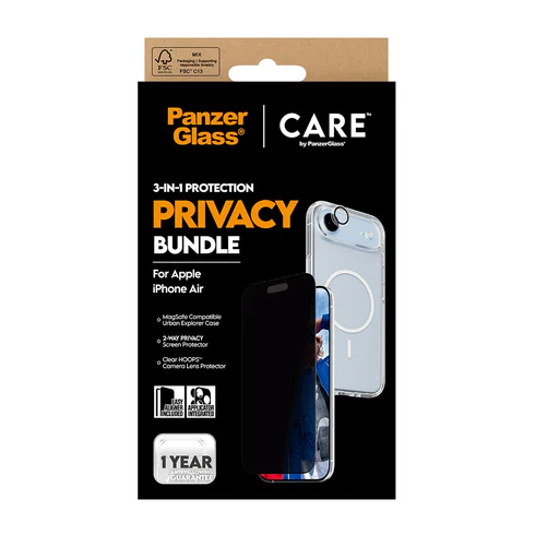PanzerGlass Privacy 3 in 1 bundel iPhone 17 Air hoesje screen en camera protector