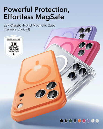 ESR Classic Hybrid camera control iPhone 17 Pro hoesje roze