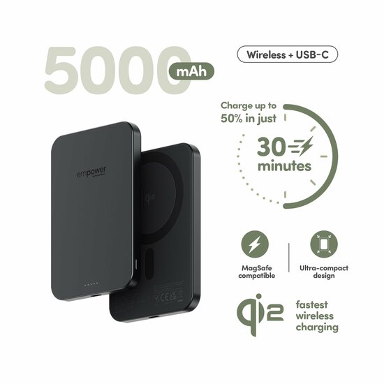PanzerGlass empower MagSafe Powerbank 5000 mAh zwart