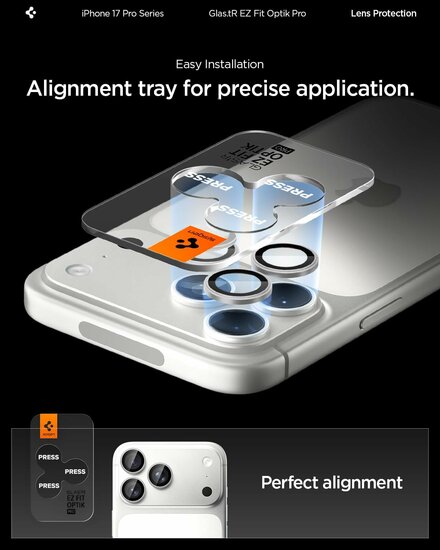 Spigen Optik EZ Fit iPhone 17 / 16 / 15 Pro / iPhone 17 / 16 / 15 Pro Max camera beschermer 2 pack zilver