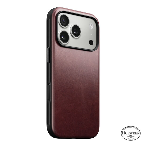 Nomad Modern Horween Leather iPhone 17 Pro hoesje burgundy