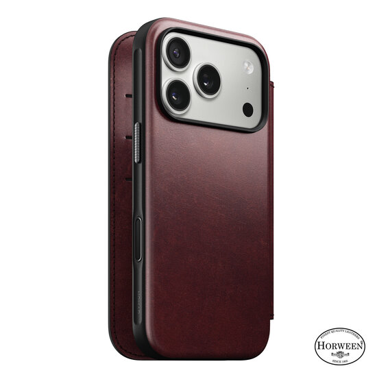 Nomad Modern Leather Folio Horween iPhone 17 Pro hoesje burgundy