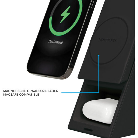 Mobiparts MagSafe 3 in 1 draadloze oplader zwart