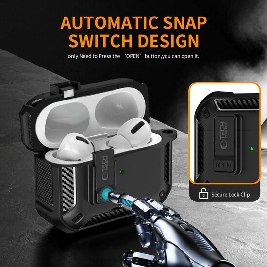 TechProtection Carbon MagSafe AirPods Pro 3 hoesje zwart