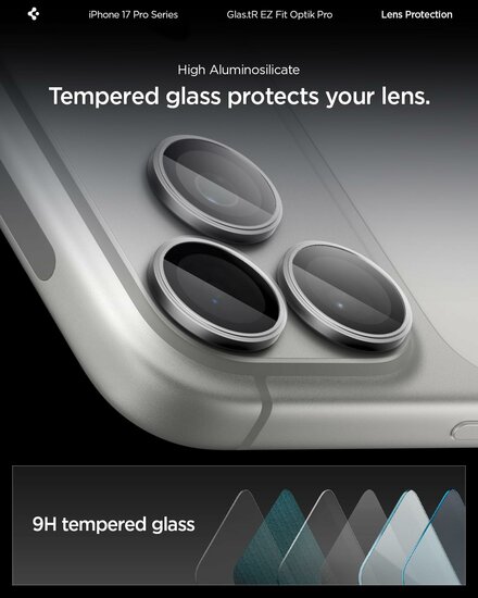 Spigen Optik EZ Fit iPhone 17 Pro / iPhone 17 Pro Max camera beschermer 2 pack grijs
