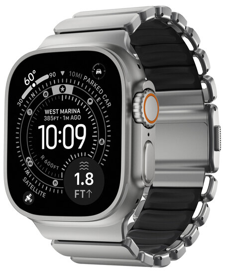 Nomad Stratos Band titanium Apple Watch 49 / 46 / 45 mm bandje natural / zwart