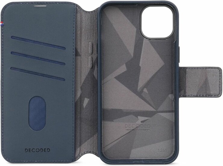 Decoded leren 2 in 1&nbsp;MagSafe Wallet iPhone 15 Plus hoesje blauw