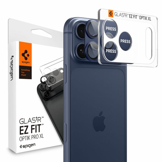 Spigen Optik Pro XL EZ Fit iPhone 17 Pro camera protector blauw