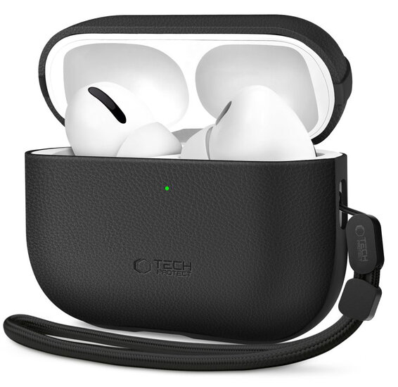 TechProtection Leather AirPods Pro 3 hoesje zwart