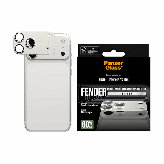 PanzerGlass Fender iPhone 17 Pro Max camera protector zilver