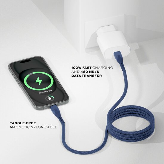 Statik MagStack Pro USB-C naar USB-C kabel 100 cm blauw