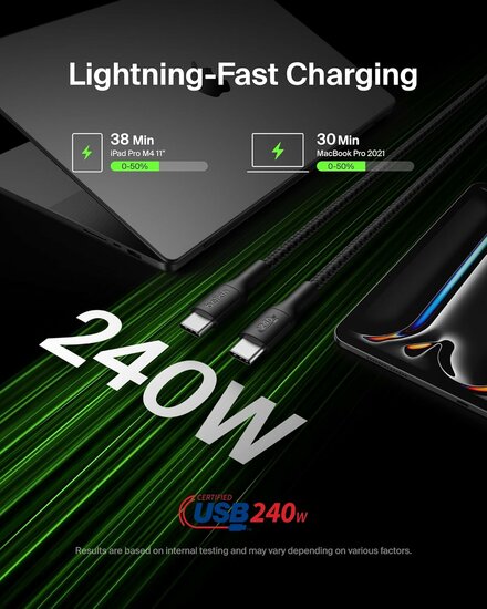 Belkin BoostCharge Pro 240 watt USB-C kabel 2 meter zwart