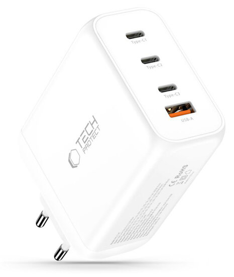 TechProtection GaN 4 poort 200 watt USB-C oplader wit