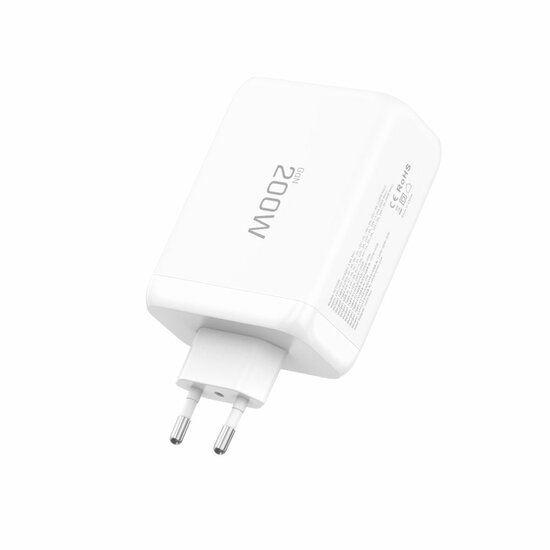 TechProtection GaN 4 poort 200 watt USB-C oplader wit