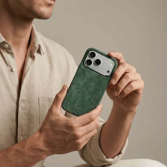 Alcanside Alcantara iPhone 17 Pro hoesje groen