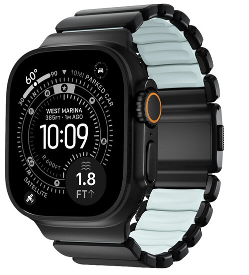 Nomad Stratos Band titanium Apple Watch 49 / 46 / 45 mm bandje zwart / icy blue